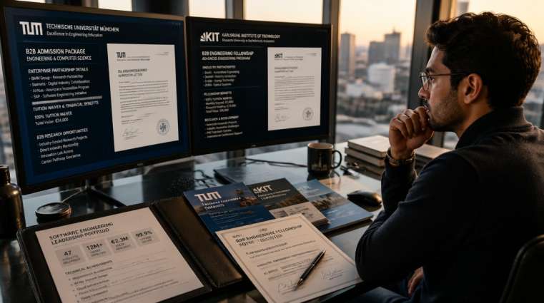 Elite Fully Funded Enterprise Engineering Degrees Germany 2026 software architect reviewing elite German university B2B admission letters